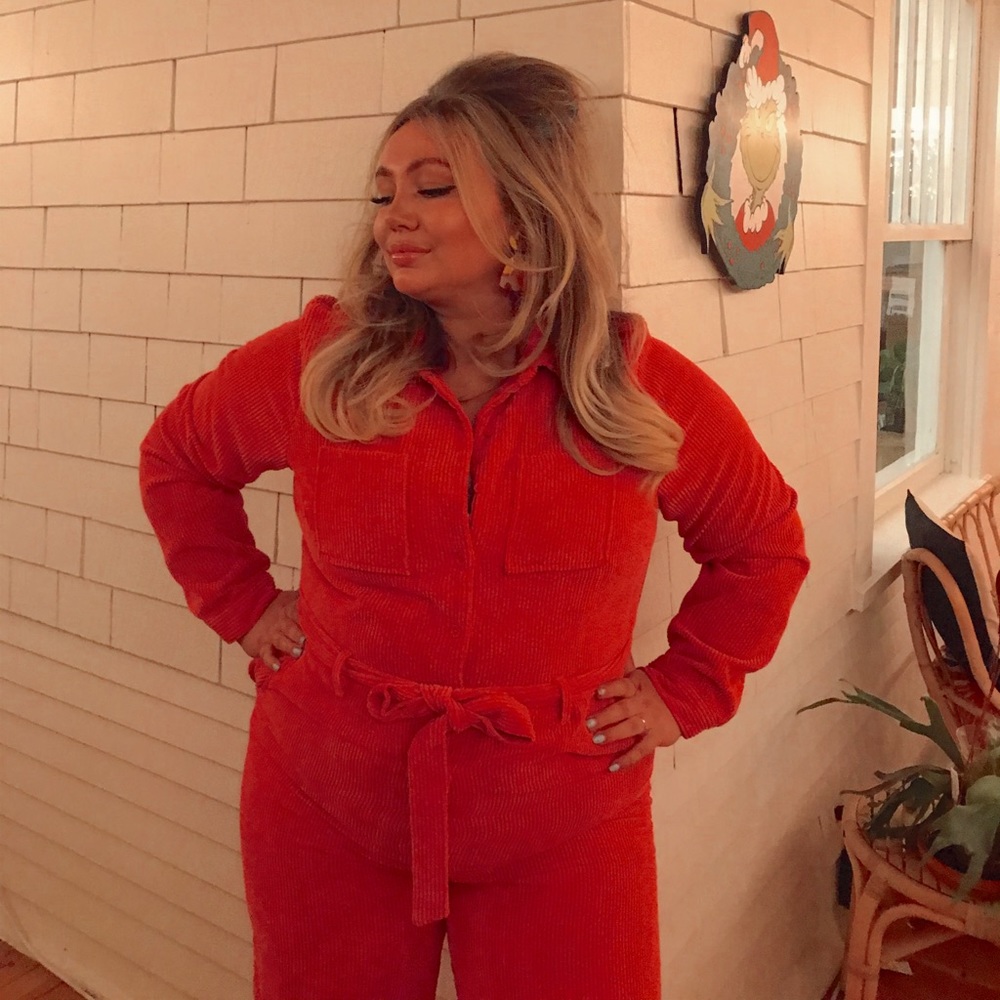 Pink corduroy jumpsuit
